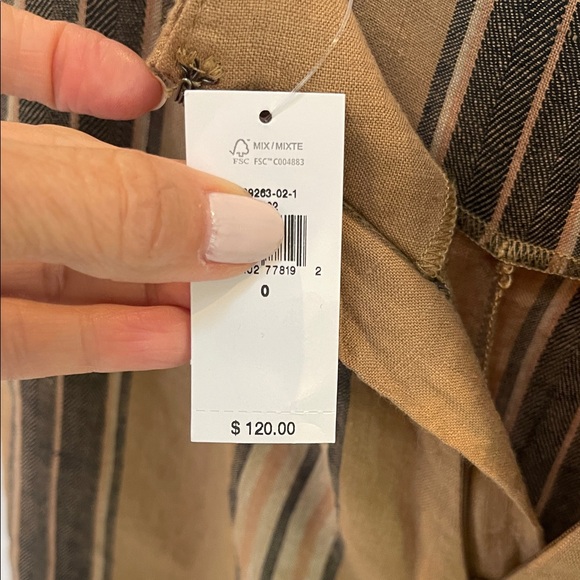 Striped Tan and Brown Women's Pants & Tank Linen Set - Picture 6 of 11